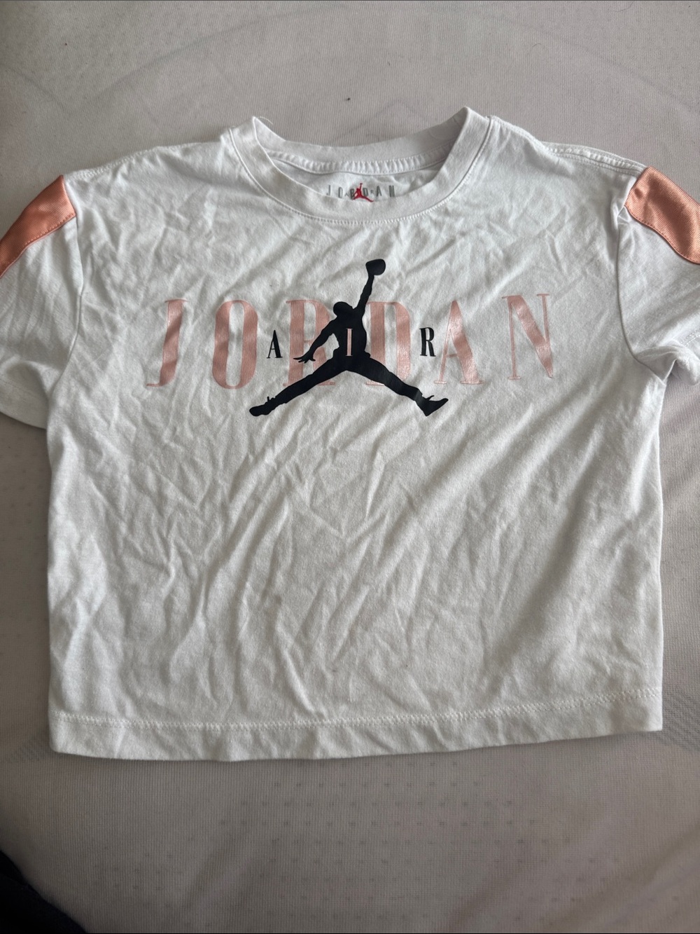 Jordan Girls' White Tee with Pink Accents & Black Jumpman